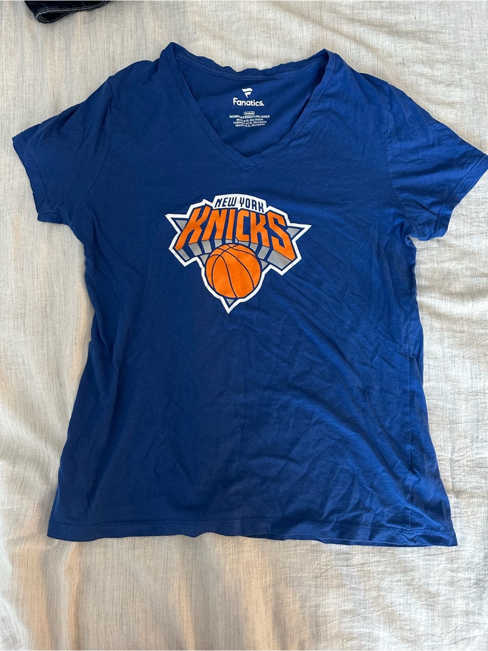 Fanatics New York Knicks V-Neck Tee — Blue & Orange